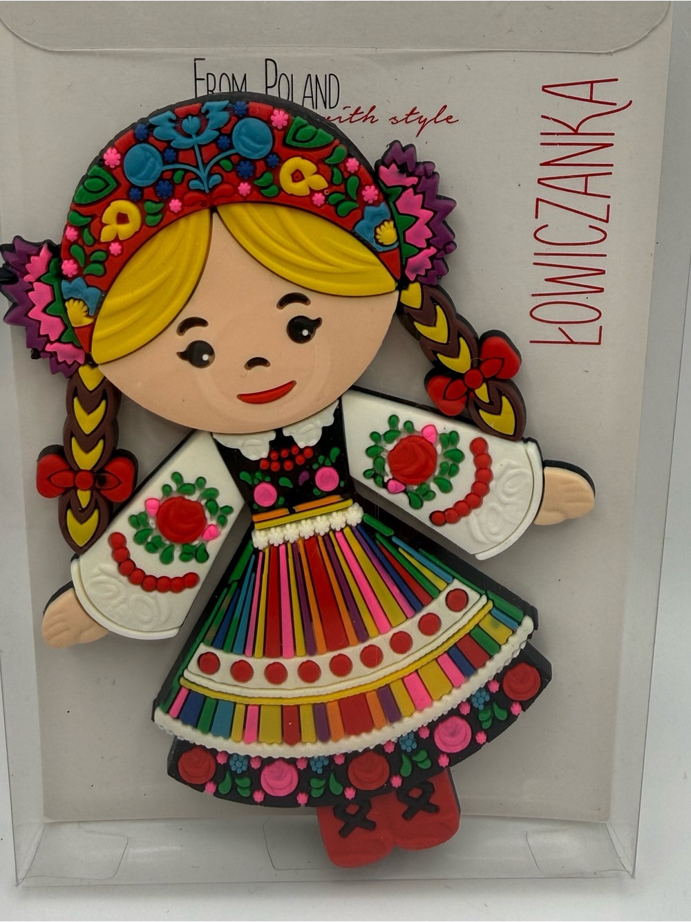 Polish Lowiczanka Folk Girl Magnet Poland Traditional Costume 5” New Package